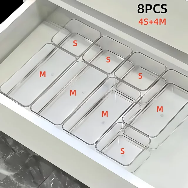4/7/8pcsTransparent Cosmetic Storage Boxes, Drawer Built-in Separation and Organizing Box, Desktop Office Stationery Storage Box