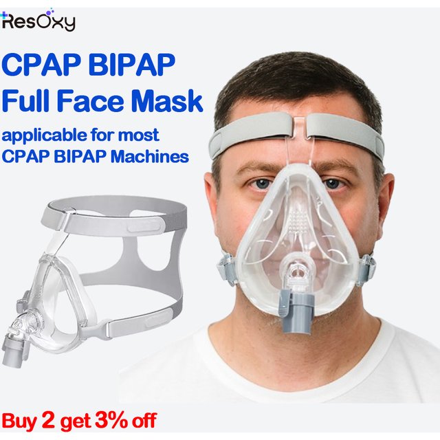 Masque CPAP Resoxy FM3 pour l'apnée du sommeil, masque facial complet pour appareil CPAP BiPAP, anti-ronflement, masque complet avec sangle pour la tête, améliore le sommeil