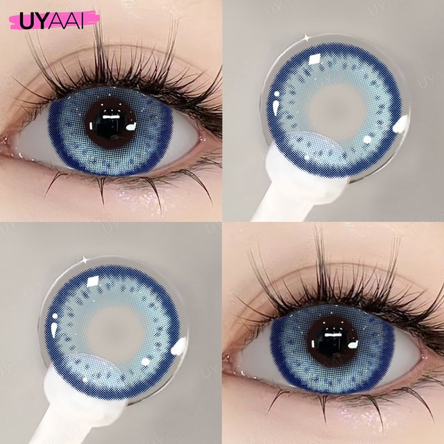 UYAAI 2Pcs Colored Contact Lenses Makeup Fashion Dolly Series Brown Eyes Soft Blue Lenses High Quality Pearl Series Gloss Eyes