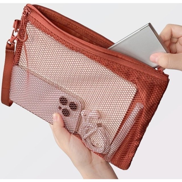 Fashion Lightweight Mesh Storage Bag With Zipper Solid Color Cosmetic Bag Multifunctional Polyester Makeup Pouch Makeup Storage