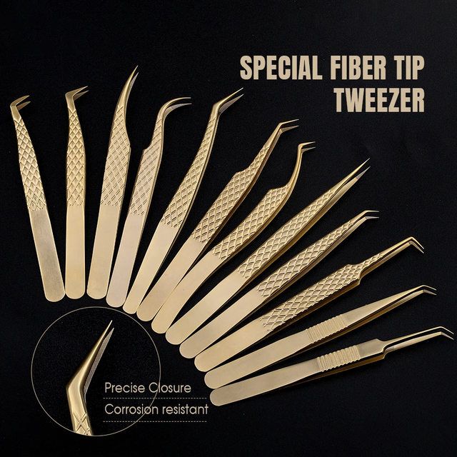 Fadvan Tweezers for Lashes Extension Fiber Tips Stainless Steel Makeup Tweezers Anti-static Free Print Your Logo