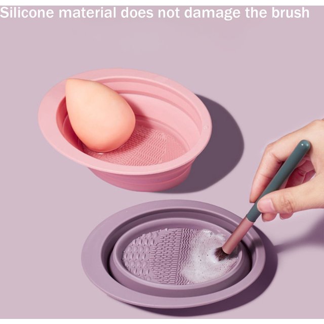 3pcs Makeup Brush Cleaning Tool, Silicone Brush Cleaner Pad Foldable Portable Cleaning Bowl For Makeup Brushes
