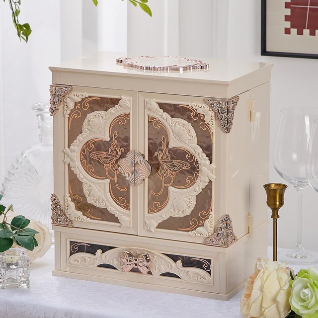 2026 New Retro LED Cosmetic Storage Box with Mirror, Large Cosmetic Storage Box with Drawer and Side Compartments