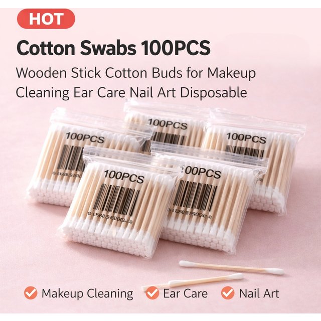 100/300/500Pcs Double Head Wooden Cotton Swabs Baby Care Tools Nose Makeup Cleaning Ear Care Nail Art Disposable Value Pack