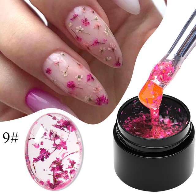 MEET ACROSS 5ml Colorful Flower Fairy Gel Nail Polish Purple Pink Natural Dried Flower Gel Semi Permanent UV Varnish Nails Art