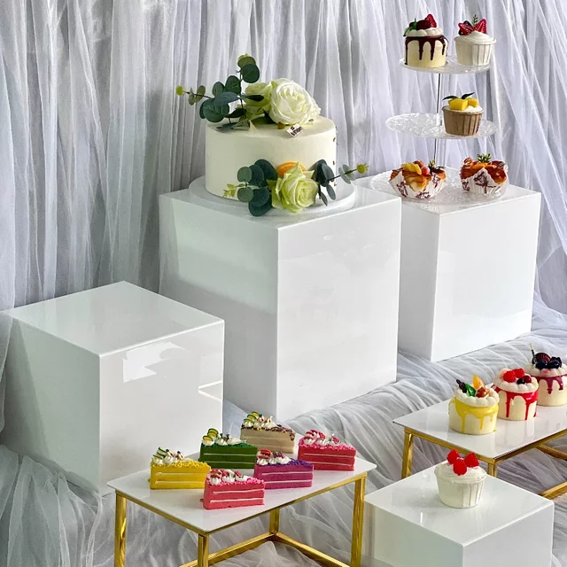 8 Pieces Big Size Acrylic Cube Display Box Riser Buffet Food Dessert Cake Cookie Stand, Riser for Food Cosmetics Gifts Catering