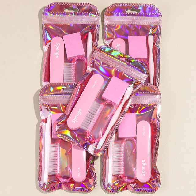 4-Piece Nail Care Set, Disposable Nail Cleaning Tool Set, Cuticle Pusher, Nail File, Nail Polisher, Press-Type Cleaning Set