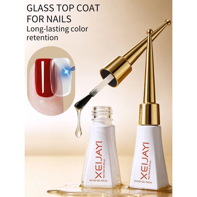 1Pc 10ml Glass Top Coat Long Lasting Clear Rubber Top Coat LED UV Strengthen Nails High Gloss Top Finish Gel Nail Polish