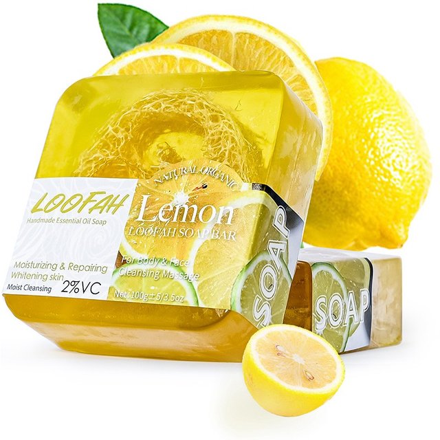 100g Lemon Oil And Loofah Soap Natural Organic Handmade Soap Facial Cleansing Whitening Acne Essential Oil Soap
