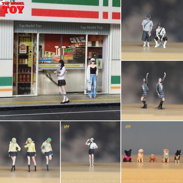 1/64 Scale Exquisite Facial Painted Young Boys and Girls Animal 3D Print Scene Props Figures Model For Cars Vehicles Decorat Toy