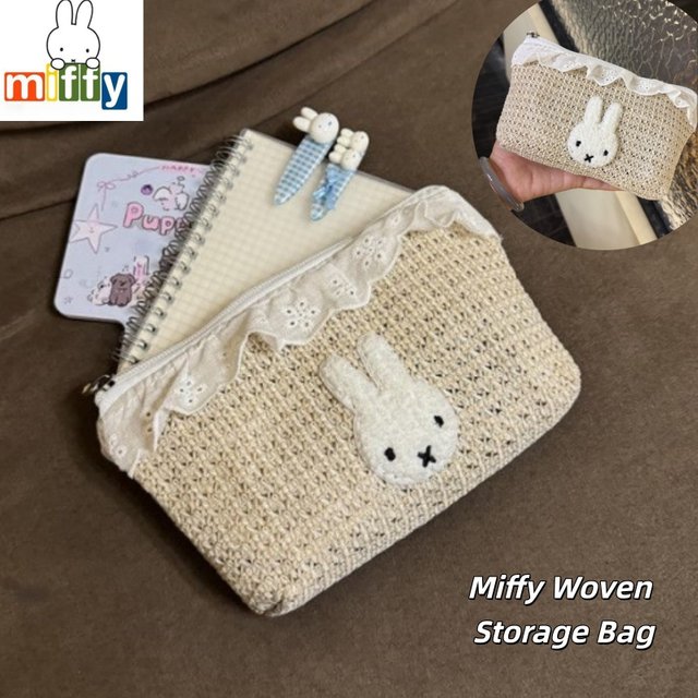 New Cute Miffy Rabbit Lace Woven Clutch Bag - Portable Makeup & Sundries Organizer