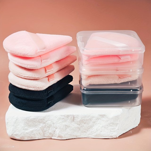 2/6Pcs Velour Puff & Fan Set w/Ergonomic Case | Hydrophilic Blenders for Cream/Powder | Multi-Color Travel Makeup Kit