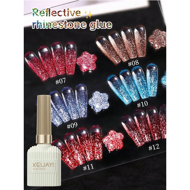 XEIJAYI 6 Color 15ml Reflective Disco Diamond Gel Nail Polish, Firm and Durable, with Holographic Glitter Diamond Series