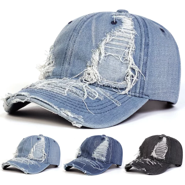 Unisex Ripped Denim Water Wash Baseball Caps Spring Autumn Outdoor Adjustable Casual Hats Sunscreen Hat Sports Cap