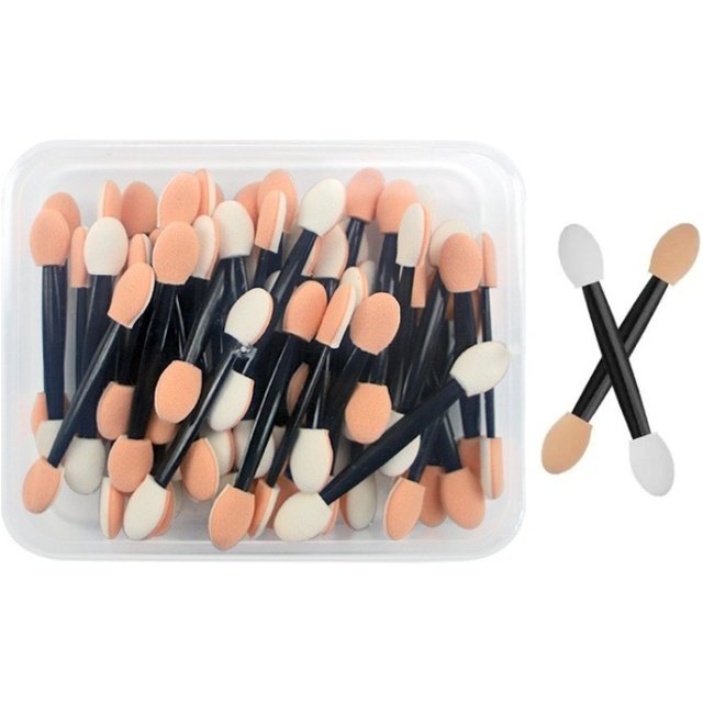 Cuttte Disposable Dual-Sided Eye Shadow Sponge Applicators 50/100PCS with Container Long-Lasting Eyeshadow Brushes Makeup Applic