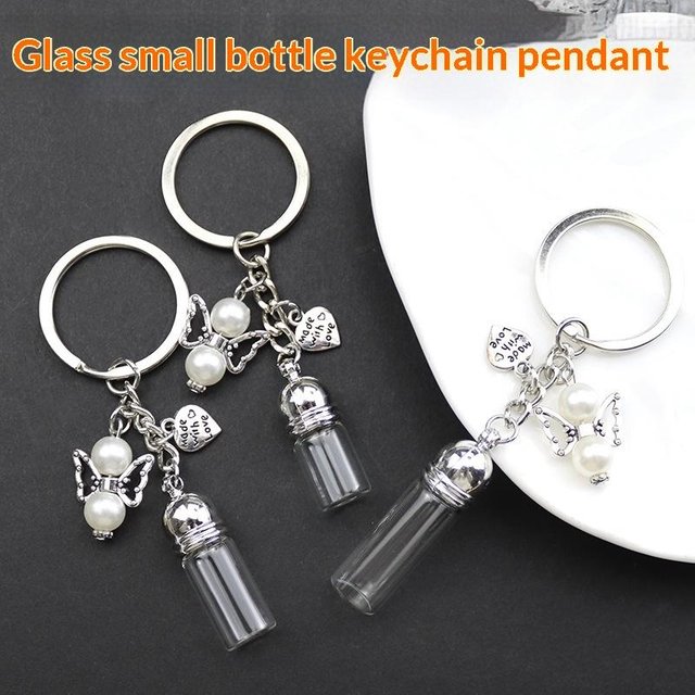 Porte-clés bouteille vide en verre, pendentif Transparent, huiles essentielles, pots de parfum, Mini bouteille de souhait, pour l'artisanat de bricolage