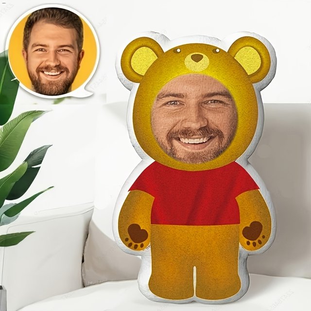 Oreiller en peluche ours mignon, coussin facial amusant avec fermeture éclair, tissu en peluche court facile à nettoyer, parfait pour la décoration de la chambre à coucher et du canapé, DIY