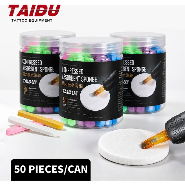 TAIDU Compressed Facial Sponge for Tattoo Needle Dry Super Absorbent Face Round Cleansing Sponge Makeup Removal Sponge Pad