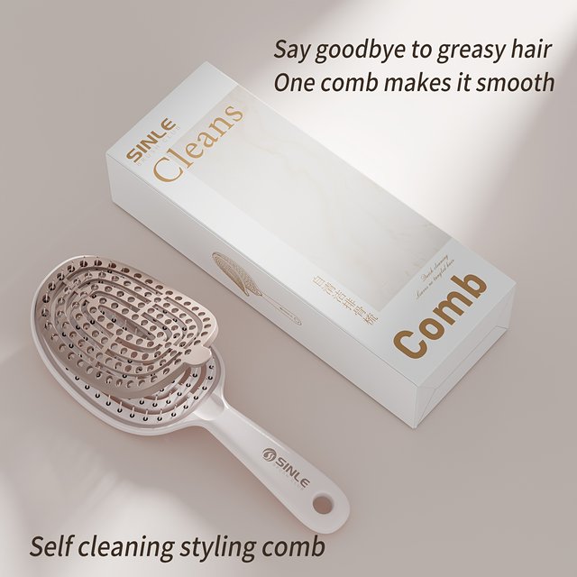 1-Piece Self-Cleaning Rib Comb Air Cushion Brush for High Volume Hair, Women's Home Use Airbag Massage Curling Brush, Quick and Easy to Clean Detangling Hairbrush with Abs Plastic Handle, a Must-Have