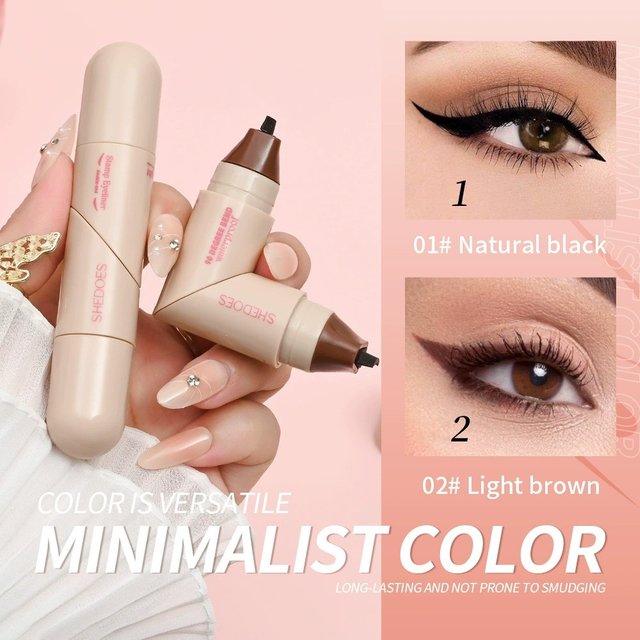 SHEDOES Double Head Stamp Eyeliner Waterproof Smudgeproof Black Brown Long Lasting Wing Liner Quick Eye Makeup Cosmetic Women