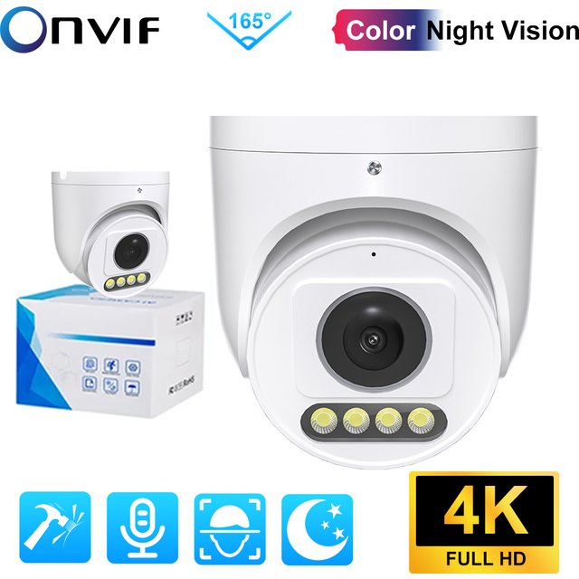 Caméra IP PoE grand angle à objectif fisheye 8MP 4K Techage 165 ° Caméra de sécurité CCTV panoramique, détection humaine par IA, reconnaissance faciale, ONVIF, XMEye