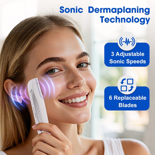 Women's Sonic Rechargeable Dermaplane Razor with Light 6 Replaceable Blades Facial Exfoliation Hair And Fuzz Removal Tool