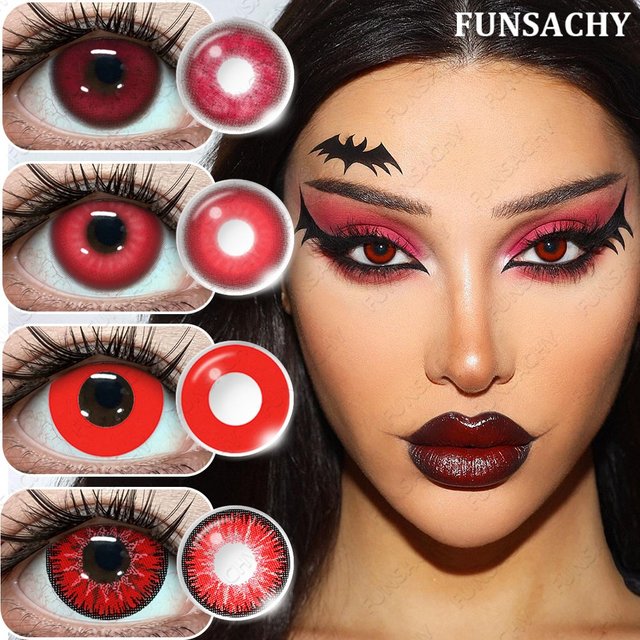 FUNSACHY 1 Pair Polarid Red Contact Lenses for Cosplay Halloween Party Makeup Contact Lens Black White Contact Lens Yearly Use