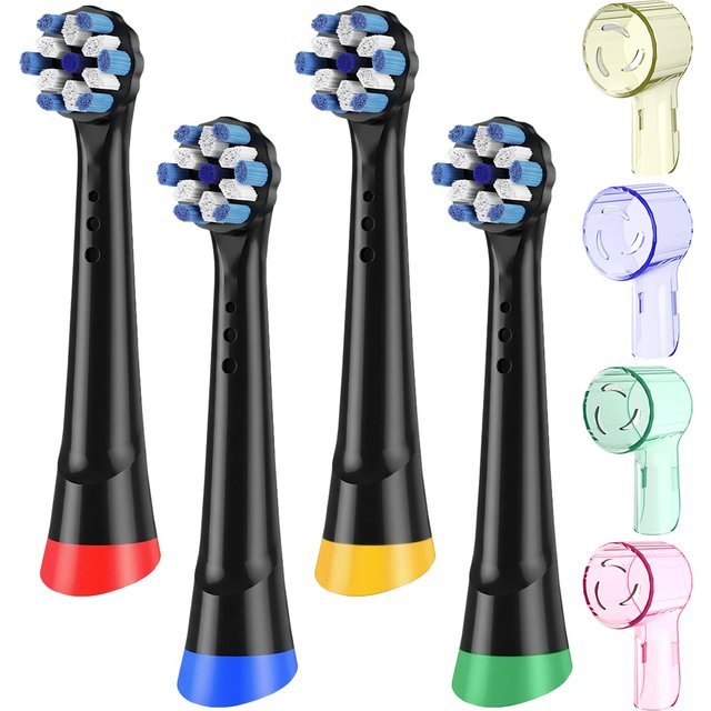 4 Replacement Brush Heads and 4 Toothbrush Head Dustproof Cover Compatible with Oral B iO 2/3/4/5/6/7/8/9/10 Electric Toothbrush