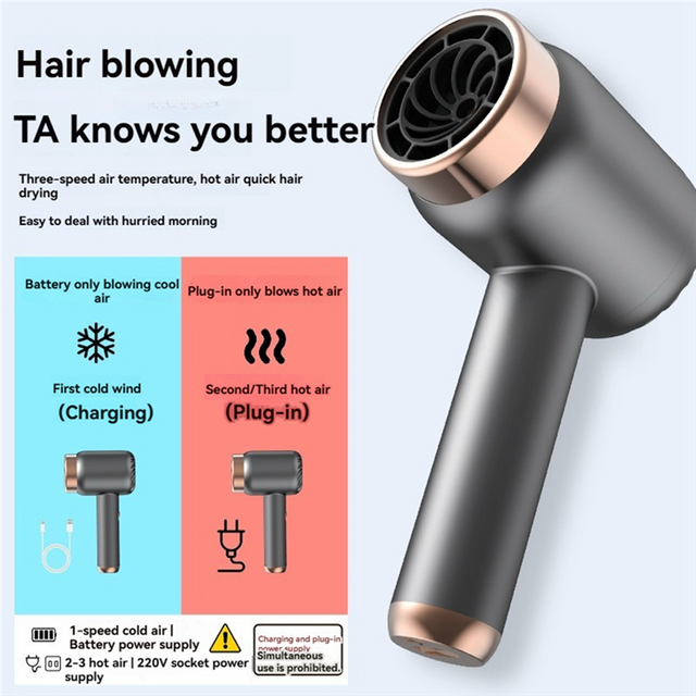 ABUD-Portable Wireless Hair Dryer Plug -In And Charging 2 In Line 1 With Usb Charging Cold Hot Wind Wireless Hair Dryer B EU Plu