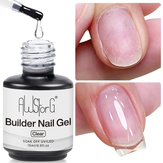 AWStorG 15ML Clear Quick Builder Nail Gel Varnish Semi Permanent Acrylic Crystal Clear Nude Gel Nail Polish UV Construction Gel