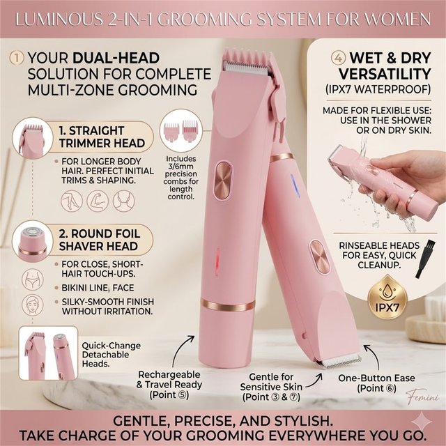 2 IN 1 Hair Trimmer Shaver Portable Dual-Head Hair Removal Epilators For Underarm Arm Leg Bikini Groin Hair Groomer