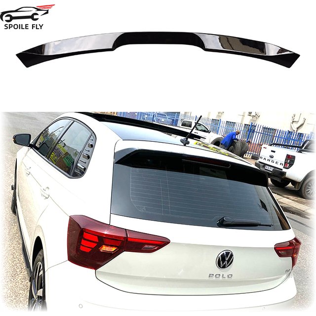 For VW Volkswagen POLO MK6 6C 6R 2022 + High Quality ABS GTI Style Car Rear Roof Spoiler Wing Lip Glossy Black Carbon Fiber Look