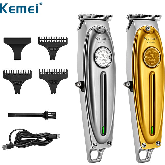 Kemei Professional Hair Clipper All Metal Men Electric Cordless Hair Trimmer 0mm Baldheaded T Blade Finish Haircut Machine 1949
