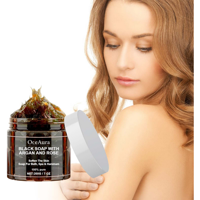 Black Beldi Soap with Argan and Rose Moisturizing Purifying Deep Cleansing Softening Body Scrub Dead Skin Remover Acne Skin Care