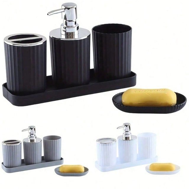 1Set Luxurious Bathroom Accessory Set Complete with Mouthwash Cup Soap Holder Liquid Soap Dispenser Toothbrush Holder