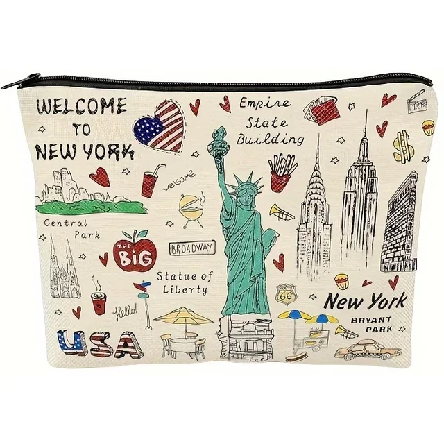 Girls & Women Cute New York Souvenir Zipper Pouch, Travel Cosmetic Bag, Makeup Purse