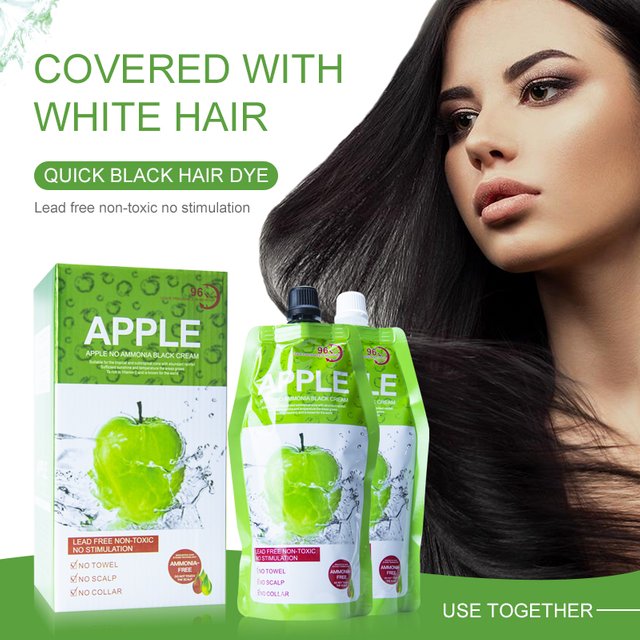 Natural 500ml*2/Pack Apple Hair Color Cream Ammonia Free100% Gray Hair Coverage Apple Hair Color Black Hair Dye Shampoo for men