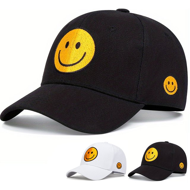 Unisex Smiling Face Embroidery Baseball Caps Spring Autumn Outdoor Adjustable Casual Hats Sunscreen Hat