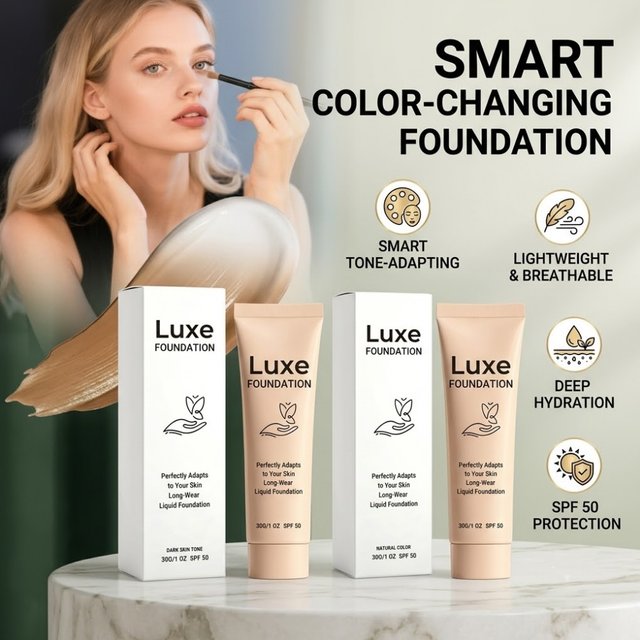 Luxe Changing Liquid Foundation SPF50 Smart Color Adjusting Makeup Base Hydrating Full Coverage Concealer Long Wear Oil-Control