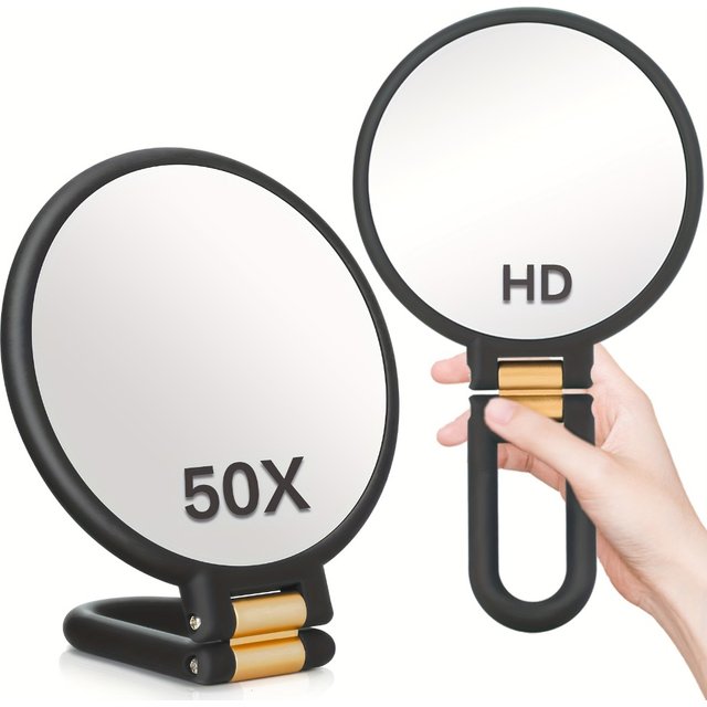 Double Sided 50x Handheld Makeup Mirrors 1X/50X Magnification Portable Folding Makeup Mirror for Travel 360° Adjustable Mirror