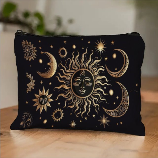 Magic Sun-Moon-Star Cosmetic Bag Exotic Mystical Vibe Ideal Gift for Celestial Magic Theme Lovers Lightweight & Portable