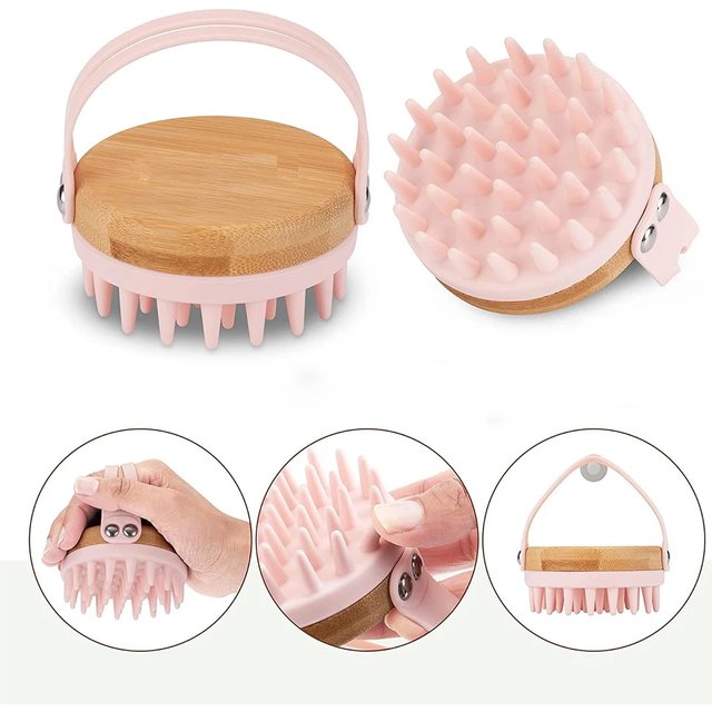 New Scalp Massager Shampoo Brush Wooden Wet and Dry Hair Scalp Care Brush Shower Brush Scalp Scrubber Exfoliator Body Massager