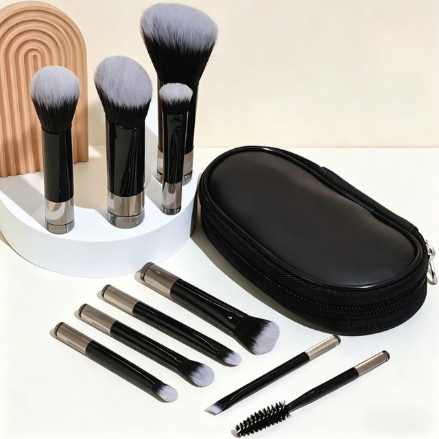 10Pcs Mini Makeup Brush Set with Bag, Crystal Handle Cosmetic Brushes for Foundation, Blush & Eyeshadow, Portable Travel Kit