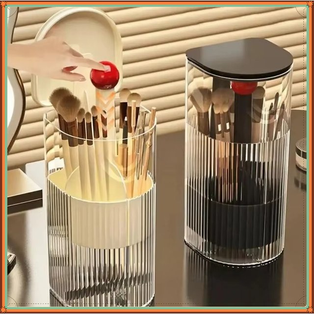 Automatic Lifting Makeup Brush Holder Dustproof Lid Cosmetic Storage Box Desktop Vanity Organizer for Brushes Lipsticks