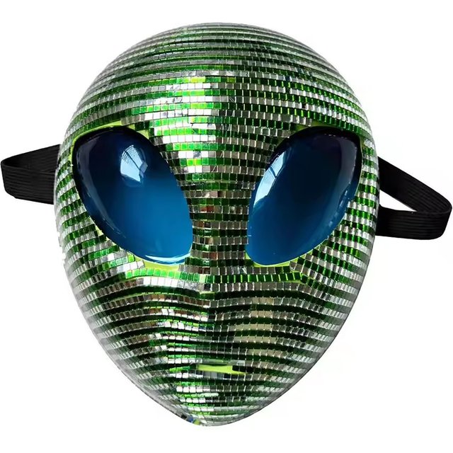 Disco Ball Reflectiv Party Alien Mask, Sparkly Disco Ball Alien Mask, Reflective Mirror Face Mask for Party, Halloween & Cosplay