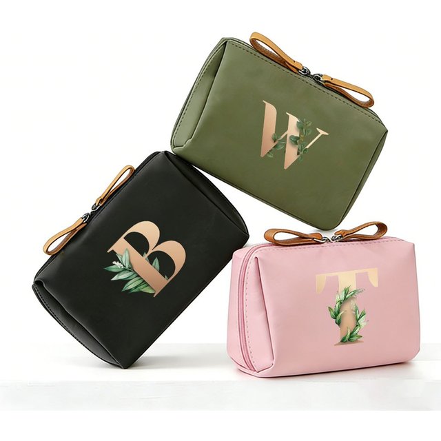 Makeup Bag with 26 Letters, Floral Letter Pattern, Women's Portable Mini Travel Pocket, Red Envelope, Cosmetics Storage Bag