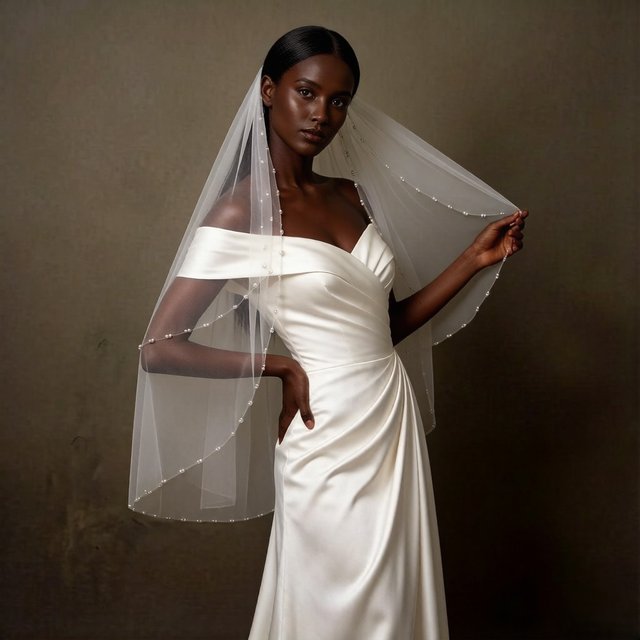 2Layer Elegant Pearl Wedding Veil Beaded Edge Simple Bridal Veil Whit Comb Soft Tulle Blusher Fingertip Hair Accessories G60