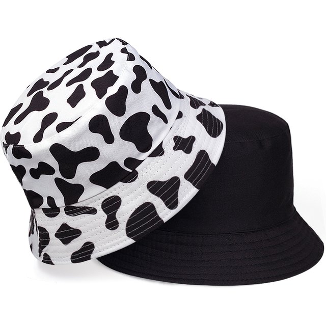 Unisex Cow Print Double-side Personality Bucket Hats Fishermen Caps Outdoor Casual Cap Sunscreen Hat
