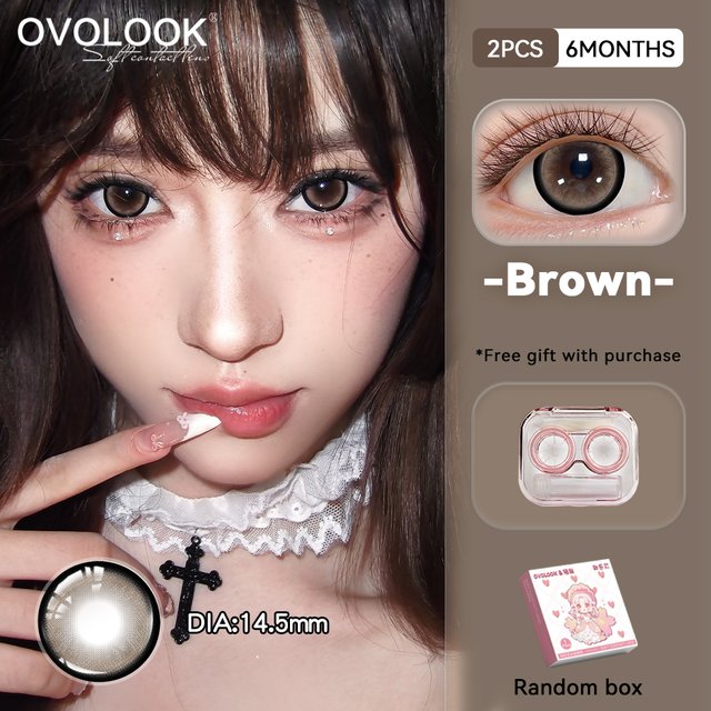 OVOLOOK-2PCS 6 Months Natural Warm Brown Colored Contacts 14.5mm Eye Multiple Fashion Colors For Makeup Party Cosmetic Eye Lens