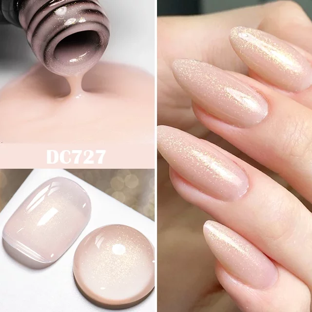 Shimmer Glitter Gel Nail Polish Nude Pink Jelly Semi Permanent Soak Off UV LED Gel Nail Art Varnish For Manicure Nails Art DIY